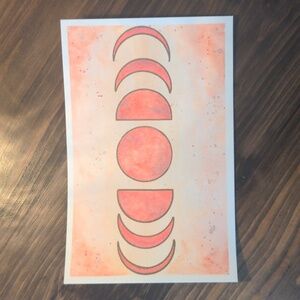 Original Watercolor Boho Peach Moon Phase Print